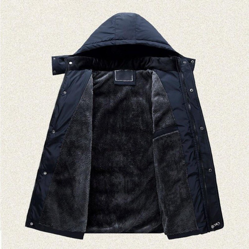 Winter Trendy Cold Proof Hood Jacket Outwear Washable Men Thermal Coat Solid Color for Outdoor