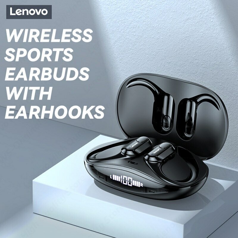 Lenovo-auriculares inalámbricos deportivos XT80, audífonos con micrófonos, Control de botones, pantalla LED de alimentación, sonido estéreo Hifi