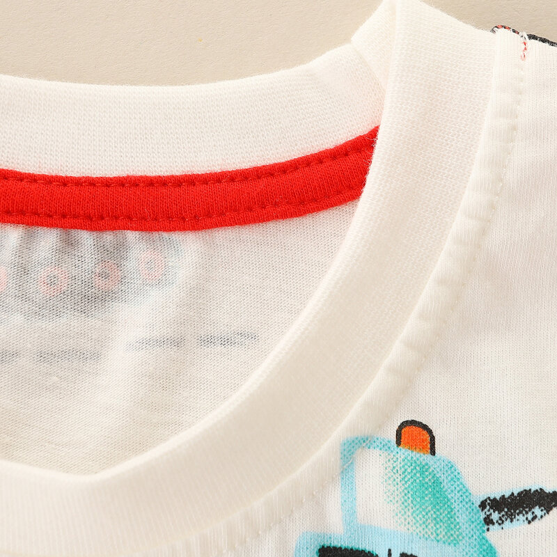 Little MAVEN 2024แฟชั่นฤดูร้อนใหม่เสื้อยืดเด็กการ์ตูนรถขุดเสื้อยืดทารกชายเสื้อผ้าเด็ก