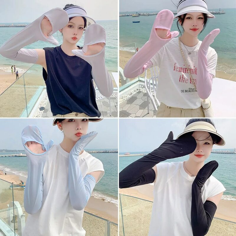 Capas de braço longo anti-UV para mulheres, luvas respiráveis, proteção solar, mangas de seda gelo, luvas de ciclismo ao ar livre