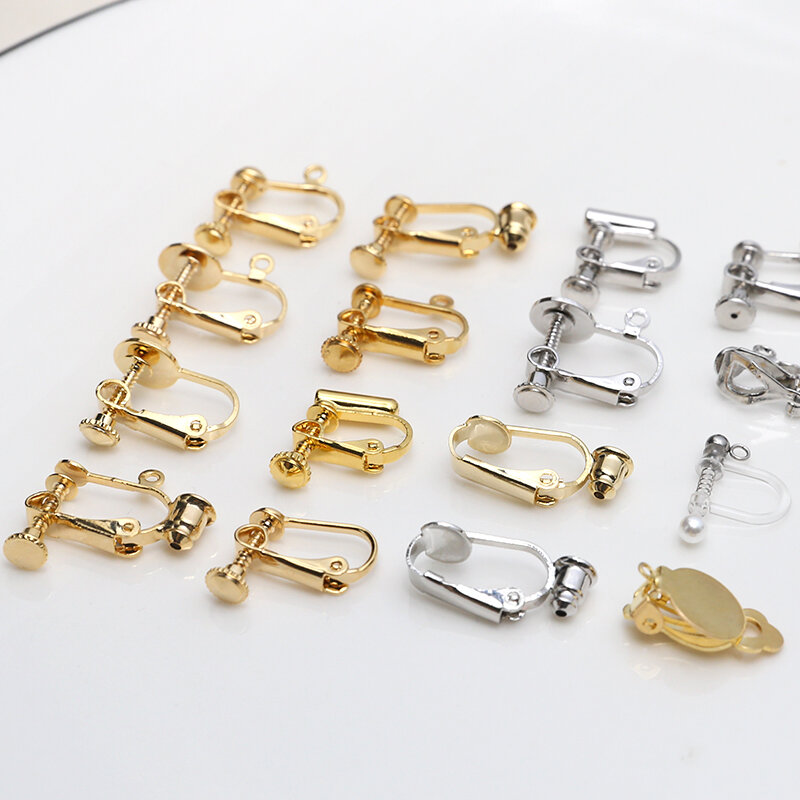 Gold Color Plated Screw Ear Clip, DIY Acessórios Jóias, Ear Hole Converter, Material Brinco, sem dor, Handmade Hole, 2Pcs