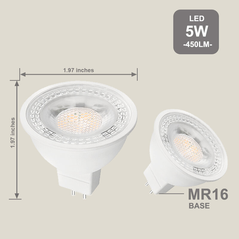 Bombilla LED MR16, luz diurna blanca cálida de 5W, 3000K, 5000K, 12V, 50W, equivalente, halógena, GU5.3, Base bipin
