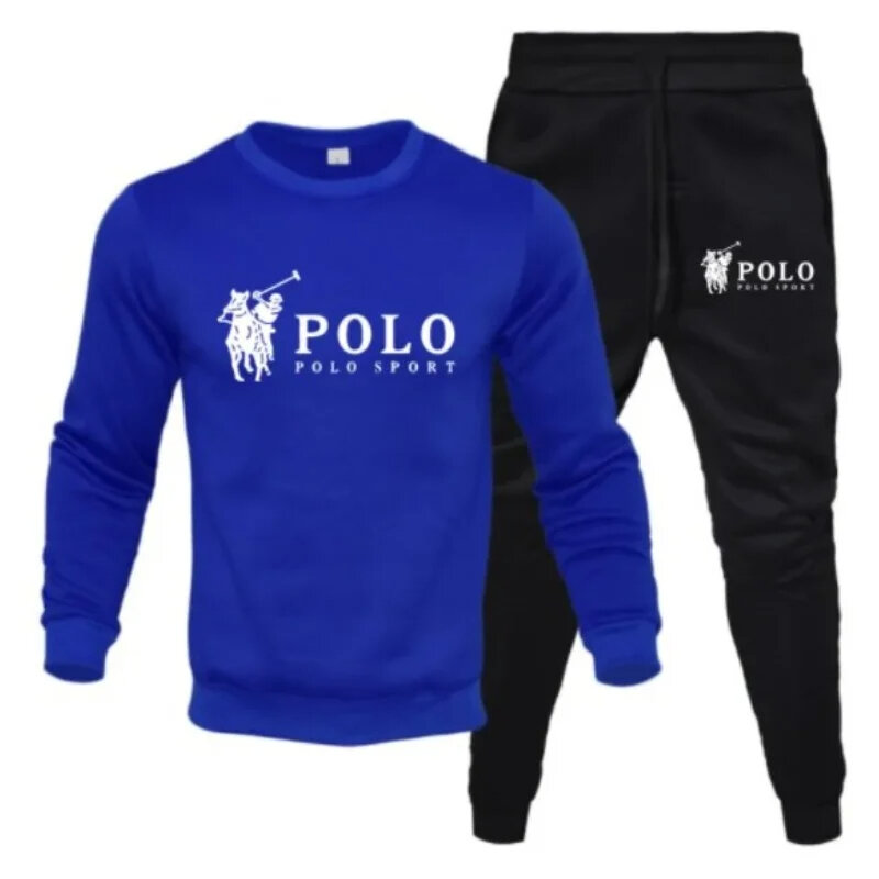 Conjunto esportivo estilo casual masculino, camisa com gola redonda e calça de lã, letras impressas, 2 peças