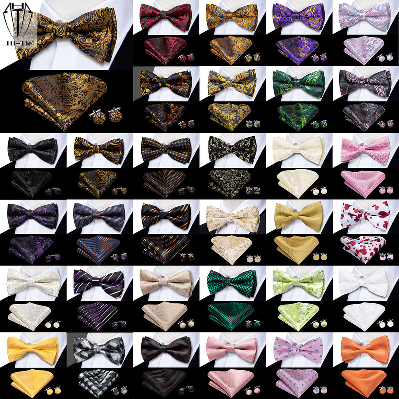 Dropshipping Jacquard Silk Mens Bow Tie Hanky Cufflinks Set Pre-tied Butterfly Knot Bowtie Wholesale for Male Wedding Business