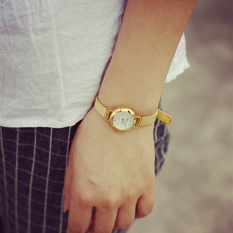 Jam tangan wanita kecil elegan sederhana jam tangan emas merek mewah untuk wanita jam tangan kuarsa untuk anak perempuan Montre Femme