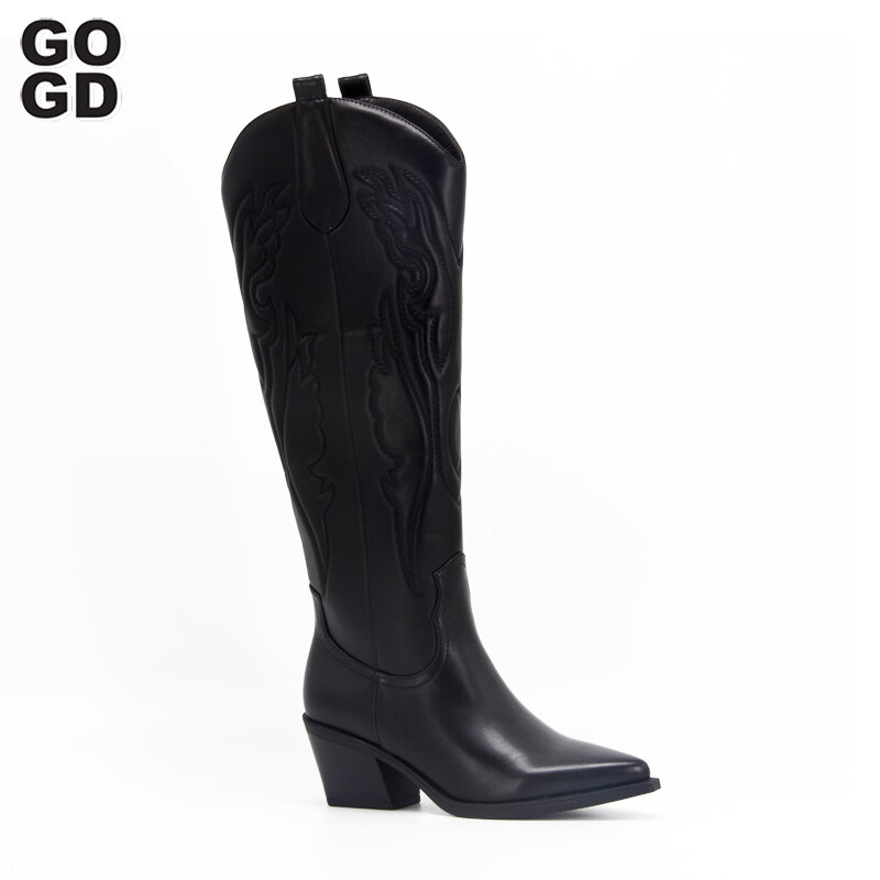 GOGD – bottes montantes rétro pour femme, chaussures de Cowboy occidentales, confortables, de marche, grande taille 41, pour l'automne et l'hiver, livraison directe