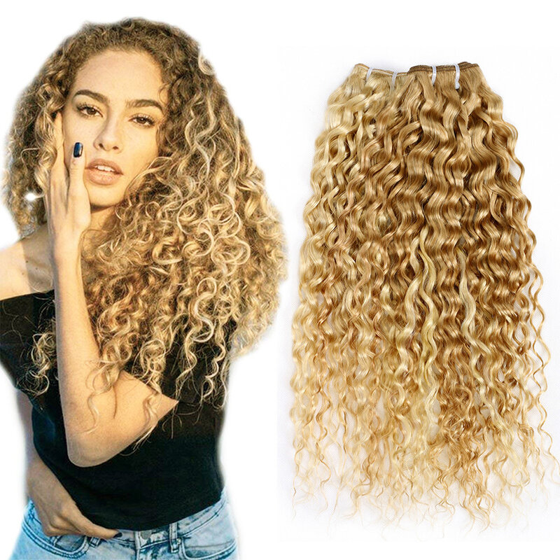 Real Beauty-extensiones de pelo brasileño ondulado, accesorio capilar Remy de 40 gramos, color rubio miel mezclado con 60 gramos, s P27/613