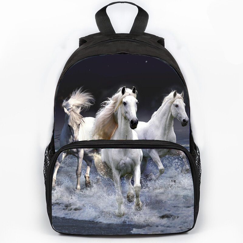 Mochilas con estampado de caballos para correr para niños, mochilas escolares impermeables de gran capacidad, bolsa de viaje para computadora portátil, múltiples bolsillos