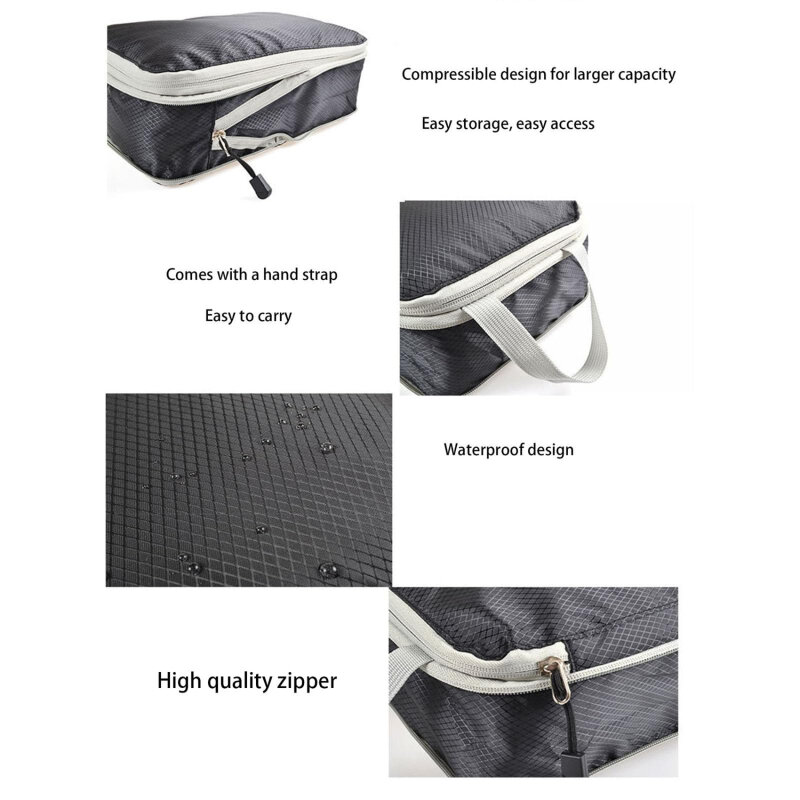 3 Pcs/Set Compressible Packing Travel Storage Bag Waterproof Suitcase Nylon And Grid Portable With Handbag Luggage Organizer