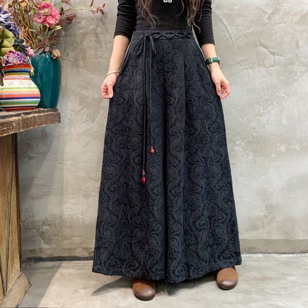 2024 chińskie spodnie vintage narodowe bawełniane lniane żakardowe luźne spodnie damskie tradycyjne spodnie z szerokimi nogawkami etniczne spodnie ludowe