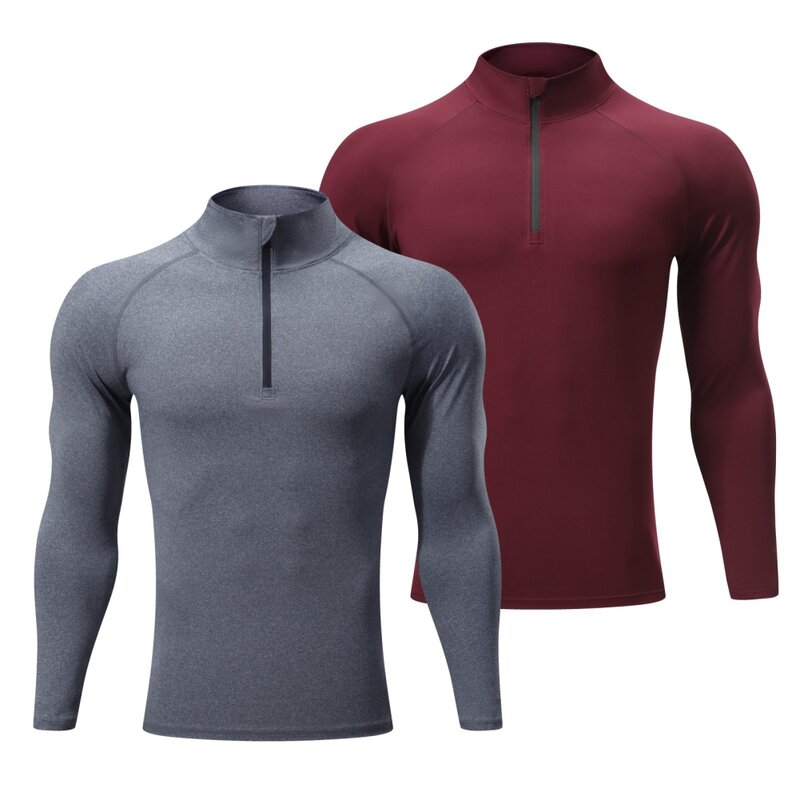 Umidade Wicking Sportswear respirável para homens, pulôver de fitness masculino, manga comprida correndo top apertado, camiseta esportiva fina, 1, 4 zip