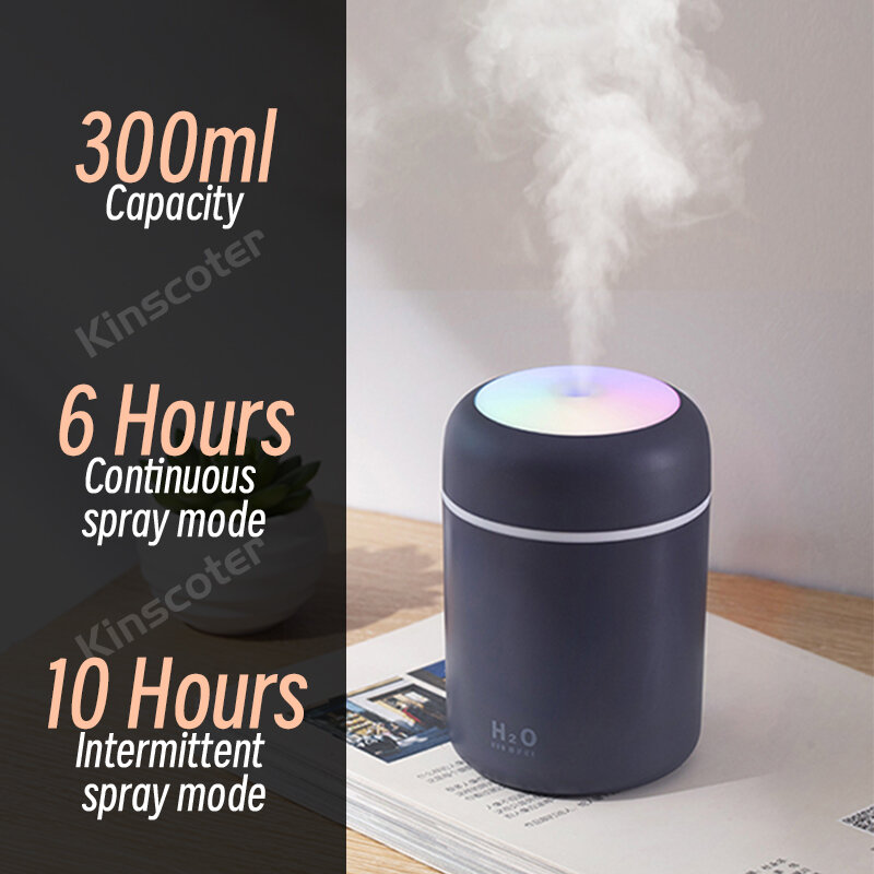 300Ml H2O Pelembap Udara Portabel Mini USB Penyebar Aroma dengan Kabut Dingin untuk Kamar Tidur Rumah Mobil Pembersih Tanaman Humificador