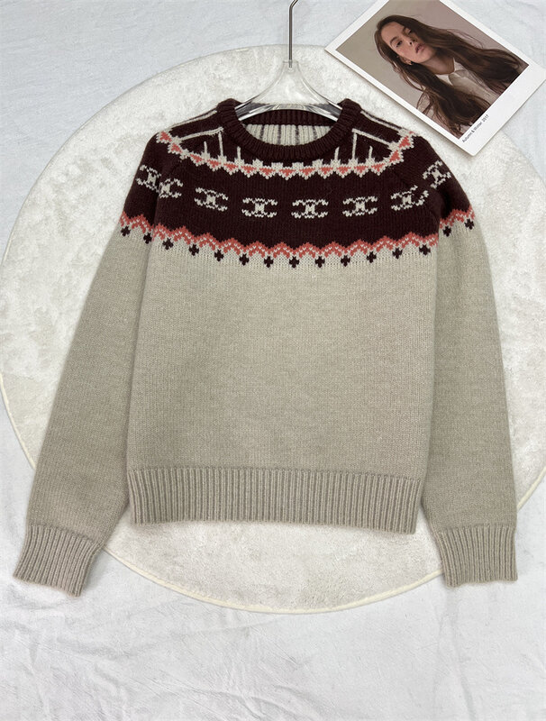 여성용 라운드넥 스웨터, 긴팔 니트 기본 패턴 풀오버, 스트라이프 여성 캐주얼 스웨터, 럭셔리 브랜드, 가을 겨울