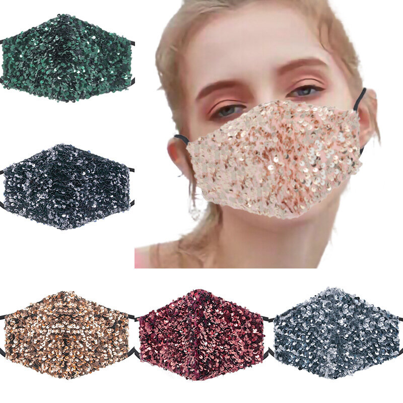 Maschera in cotone con paillettes glitterate alla moda per maschere antipolvere per feste per adulti maschera per bocca riutilizzabile lavabile regolabile