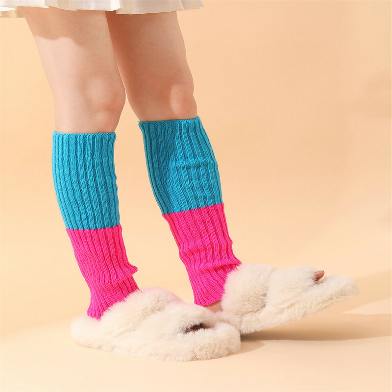 Women 80s Retro Party Ribbed Knit Leg Warmers Neon Rainbow Multicolor Striped Foot Cover Sleeve Ballet Dance Sport Knee High