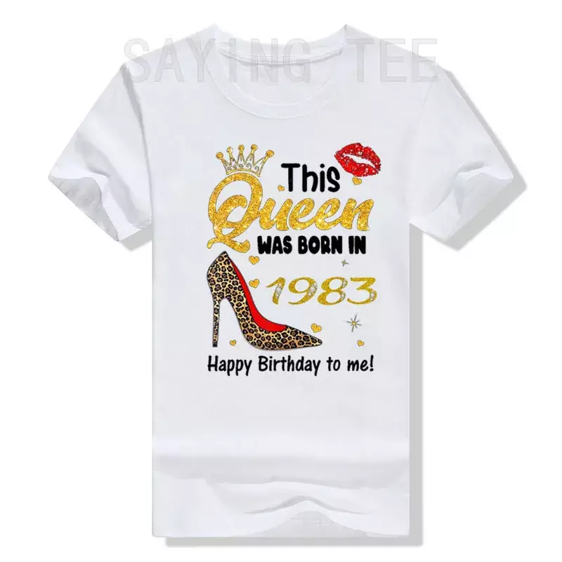 Deze Koningin Werd Geboren In 1983 41e Verjaardag T-Shirt Gelukkige Verjaardag Voor Mij B-Day Geschenken Luipaard Print Hoge Hakken Schoenen Grafische T-Shirts