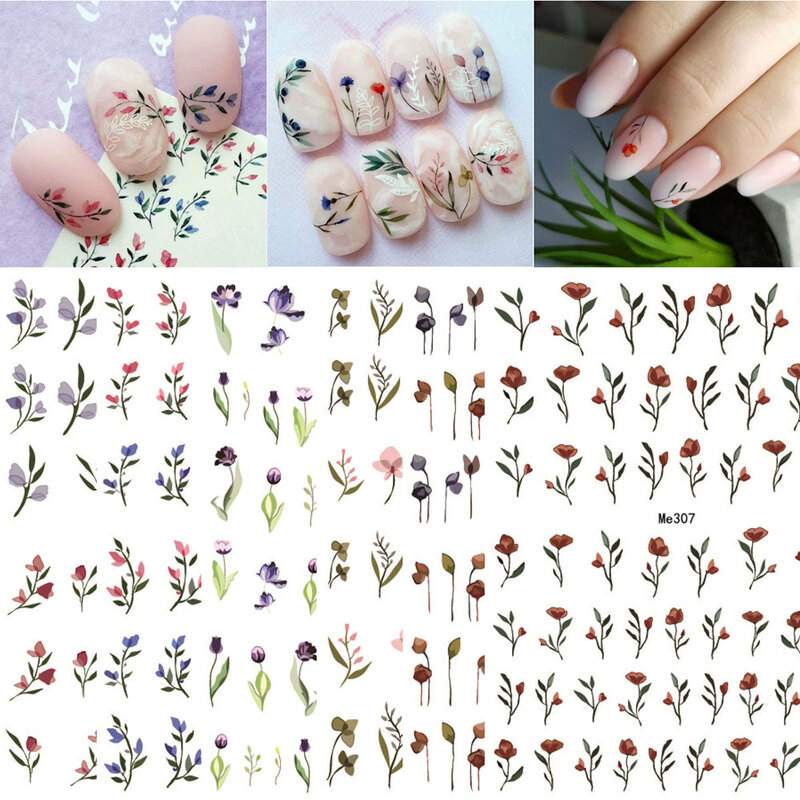 3D Colorful Flower Branches Nail Art Decals Floral Spring Summer Tips Manicure Design Self-Adhesive Decorations Nail Sticker