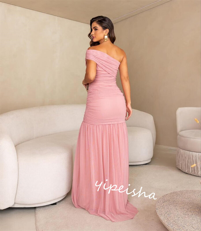 Chiffon Draped Pleat Evening A-line One-shoulder Bespoke Occasion Gown Long Dresses
