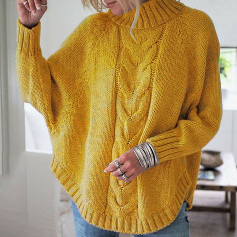 Women Solid Color Sweater Turtleneck Batwing Sleeve Knit Tops Oversize Knitting Jumpers Plus Size Autumn Winter Sweater Pullover