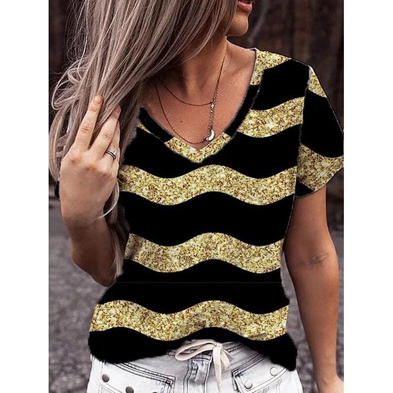 Fashion T-shirt Women's 3d Printing V-neck Short-sleeve Tops Tees Summer Y2k Clothes 2023 New Femaleswear Large Size T Shirt