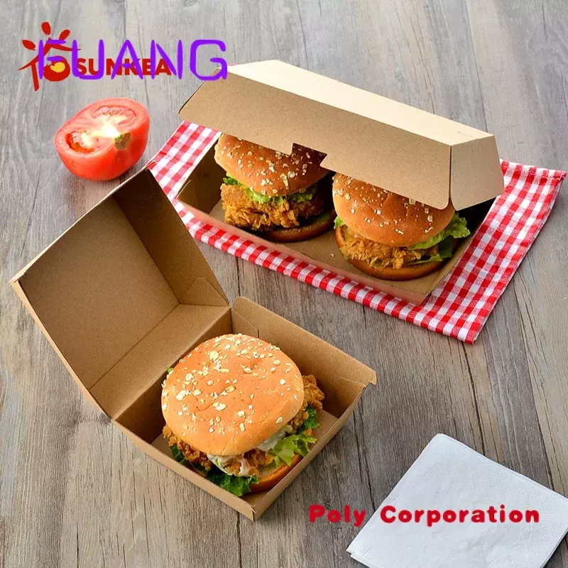 Custom  Fast food shop use custom logo print takeaway disposable bagasse burger and fry chips paper packaging box