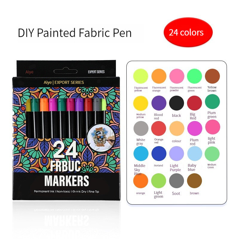 Pena warna permanen spidol tekstil kain tidak luntur tahan air 24 warna untuk DIY pakaian pena gambar grafiti seni