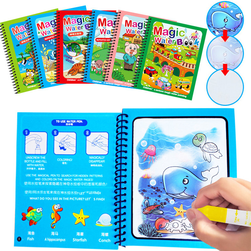 Livro de desenho mágico para crianças, livro de colorir reutilizável, livro de desenho mágico, brinquedos sensoriais, montessori, educação infantil