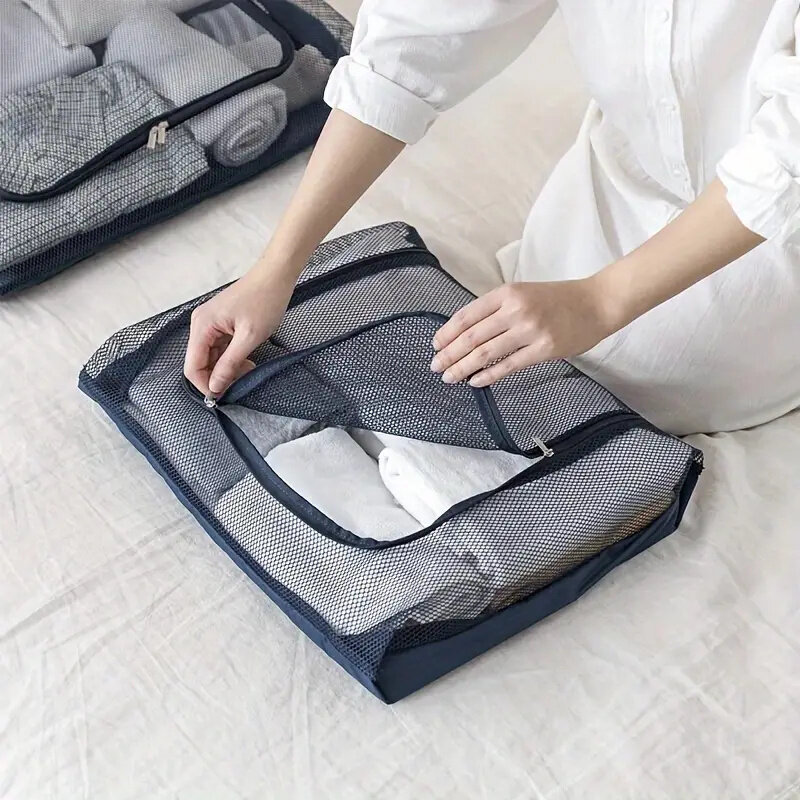 Tas penyimpanan baju Organizer kapasitas besar, tas jala portabel multifungsi, aksesori perjalanan