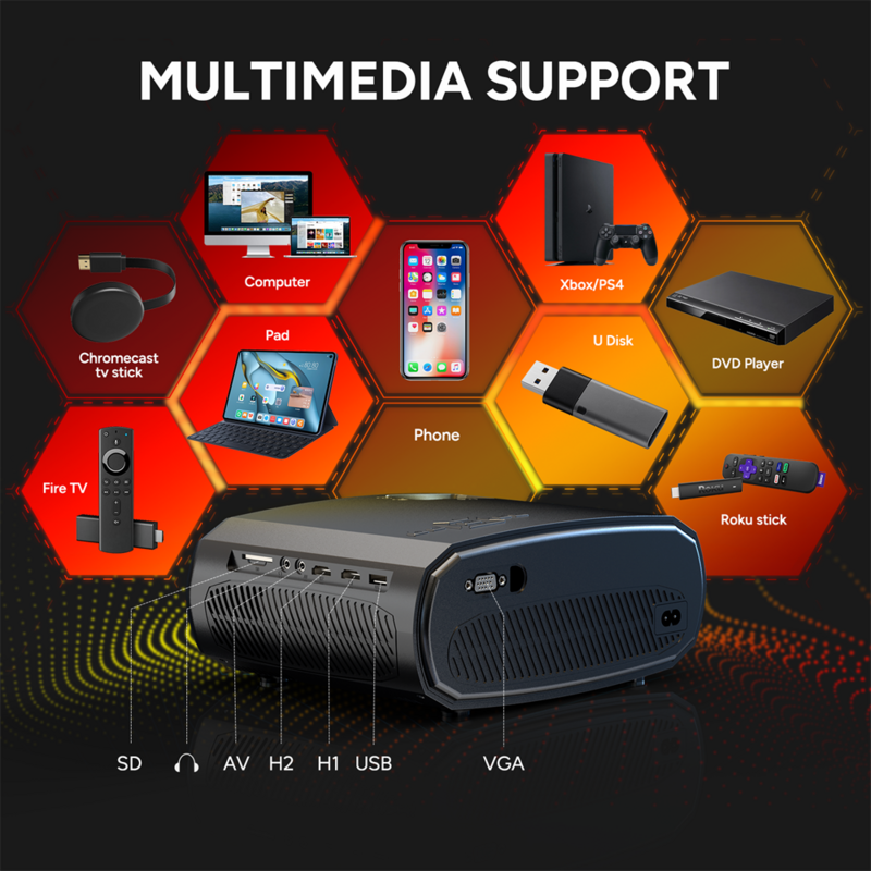 WEWATCH-V50 Portátil 5G WiFi Mini Projetor, Inteligente, Real, 1080P, Full HD, Filme, 200 ", Tela Grande, LED, Bluetooth, Projetores