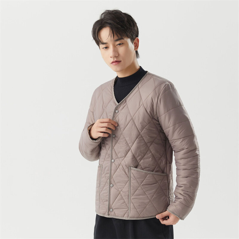 Мужское пальто с V-образным вырезом, теплая хлопковая кашемировая куртка из овечьей шерсти, пуховик в Корейском стиле для осени и зимы, 2023