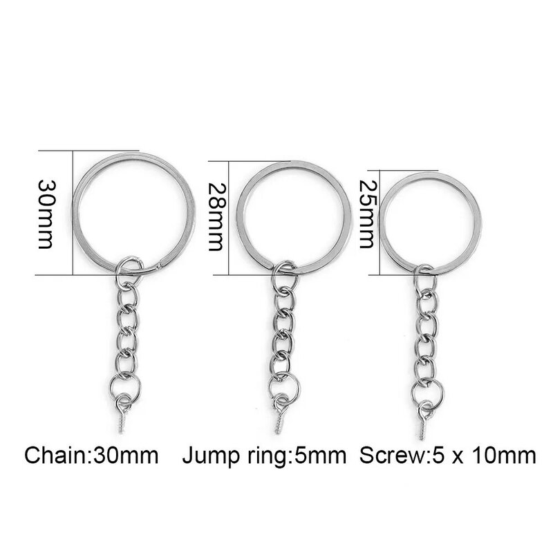 10/20pcs 25 28 30mm Screw Eye Pin Key Chain Key Ring With Eye Screws Round Split Keyrings For DIY Jewelry Making Accessories