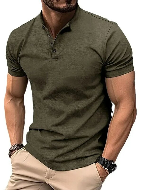 Solide Stehkragen Kurzarm Herren hemden Mode schöne Business-Shirt Männer Kleidung Sommer lässig Button Fit Gym männlich