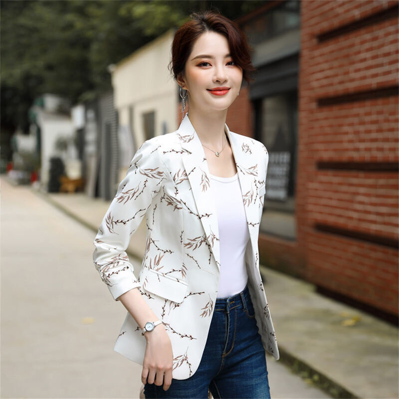 Chaqueta de manga larga con botones para mujer, traje pequeño de estilo coreano con estampado de temperamento, primavera y otoño, novedad de 2023