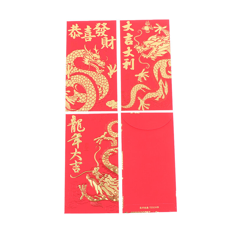 Enveloppe Rouge Universelle Porte-Bonheur, Sac d'Argent, Décoration du Nouvel An, Festival du Printemps 2024, 6 Pièces