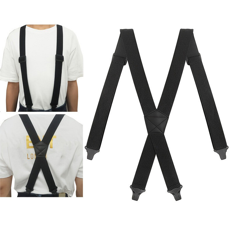 Tirantes de trabajo de alta resistencia Unisex, 3,7 cm de ancho, espalda en X con 4 Cierres de pinza de plástico, pantalones elásticos ajustables