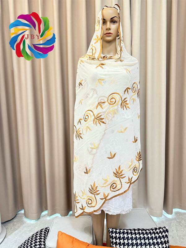 Darmowa wysyłka w nowym stylu afrykański muzułmanin headtechiffon haftowany szalik dubajska chusta na głowę szal islamski Ramadan hidżab modlitewny Scraf