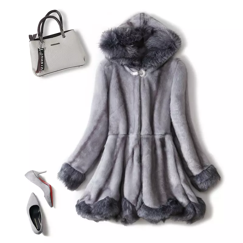 Casaco de pele de vison feminino longo, monocromático, elegante casaco de pele de raposa, outwear pelúcia pelúcia, sobretudo quente, jaqueta de luxo, inverno, novo