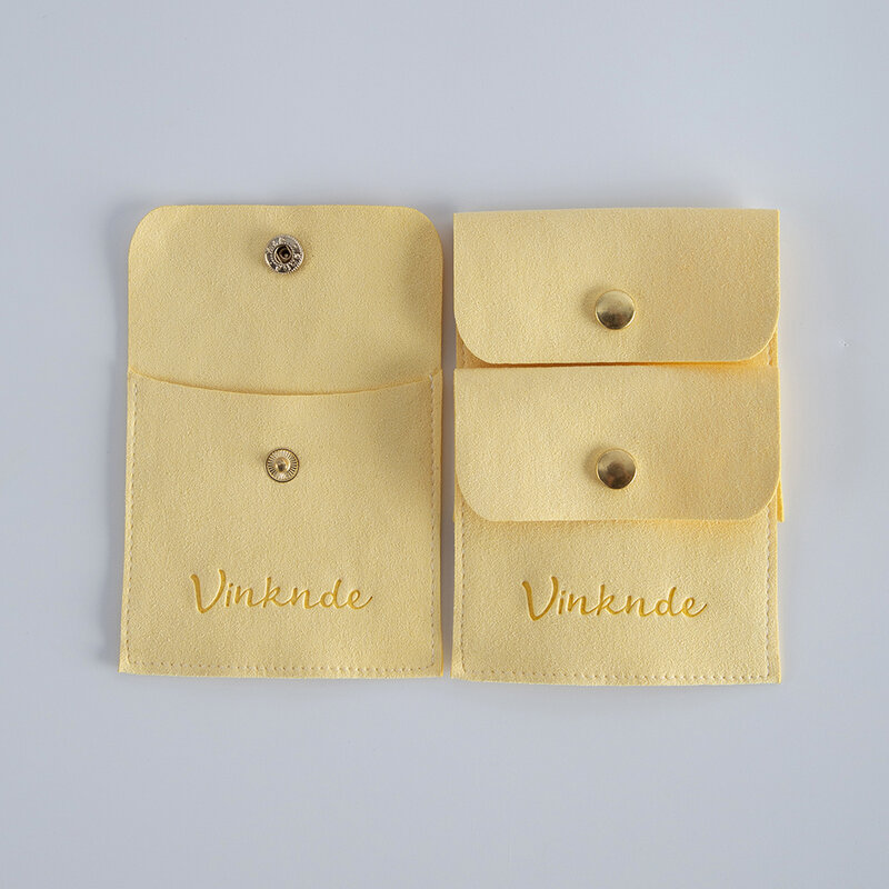 Logotipo personalizado Snap Botão Velvet Bag, Bolsas De Jóias, Embalagem De Casamento Personalizado, Suede Microfiber Anel Gift Bags, 50 Pçs/lote