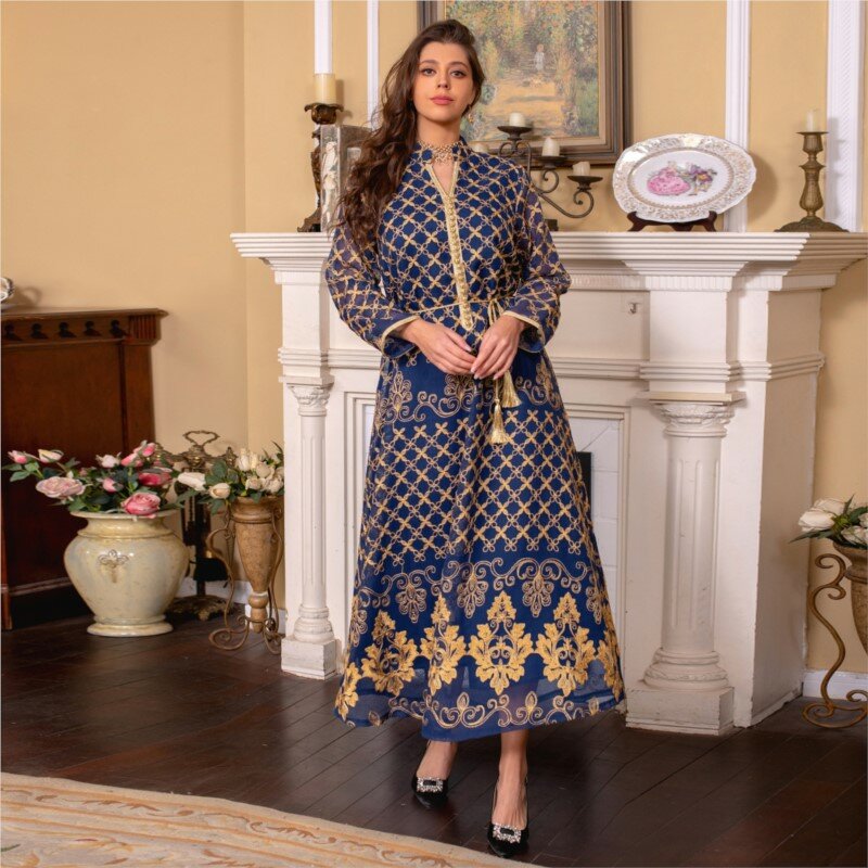 Vestido bordado do Oriente Médio para mulheres, Dubai, Arábia Saudita, Vestuário
