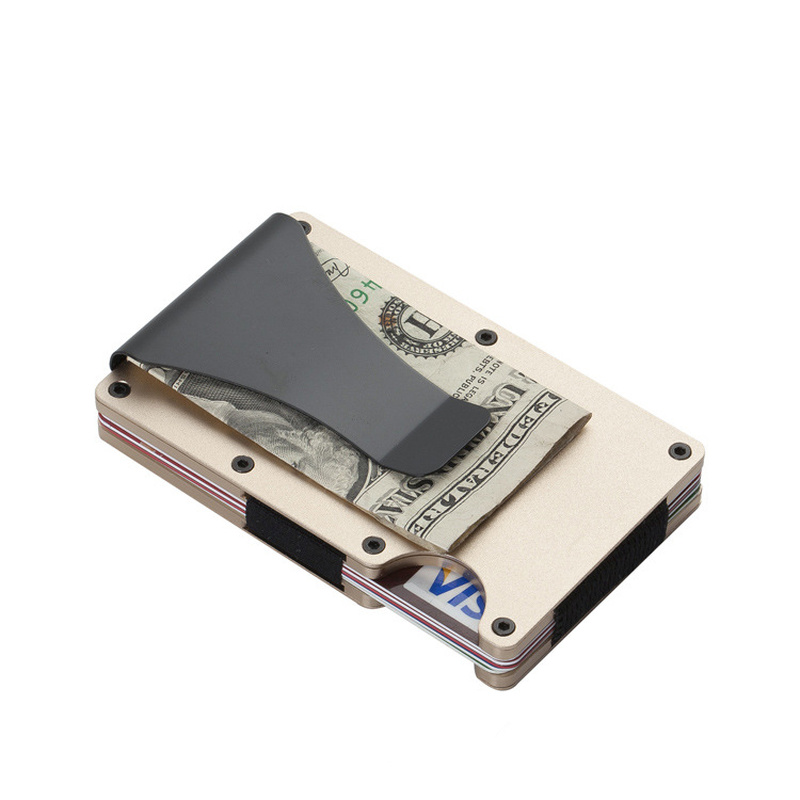 Dropshipping aluminiowe etui na karty kredytowe na portfel męski nowy minimalistyczny blokujący Rfid Slim Anti Protect metalowy klips na karty
