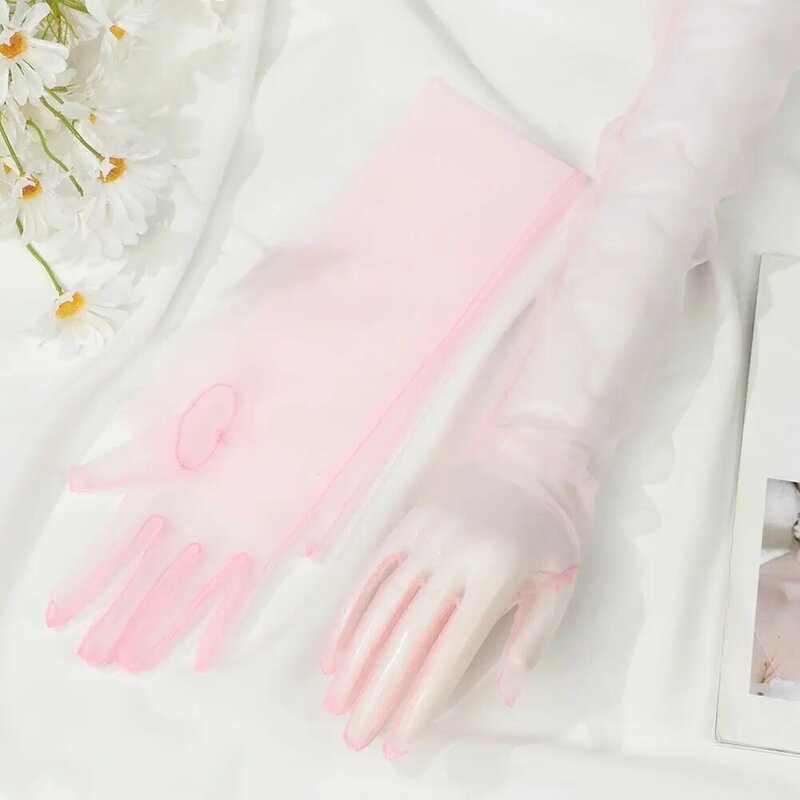 1 Pair Women Ultra Thin Gloves Tulle Elbow Long Wedding Bride Dress Mittens Sheer Vintage Glove