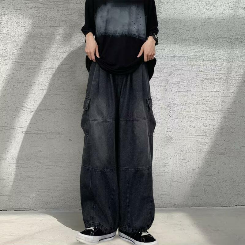 Jeans largos para mulheres, calça reta de perna larga, streetwear de cintura alta, azul escuro e marrom, harajuku, anos 90