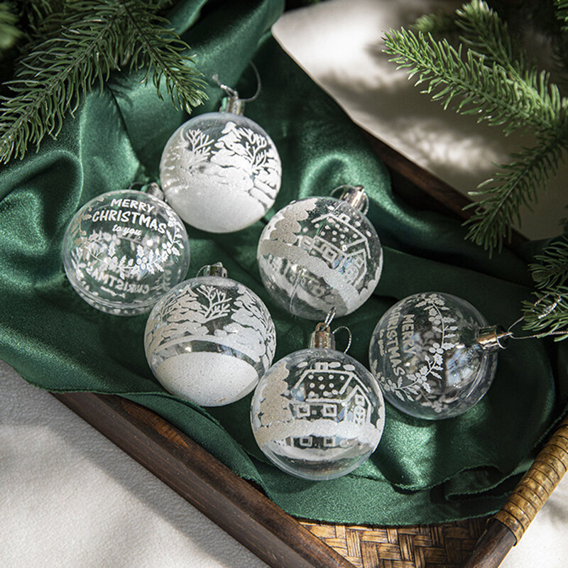 Pintura transparente Bola de Natal, Natal Árvore Ornamentos, Home Party Garden Decoração, Presente de Ano Novo, 6cm, 6 Pcs/Set
