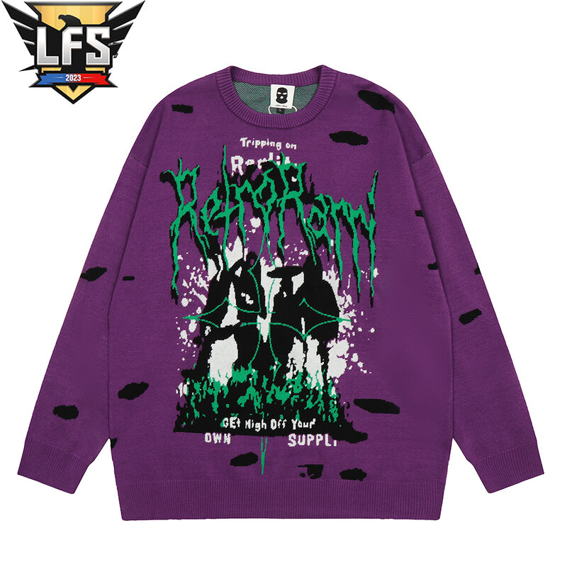 Moda Harajuku luźny pulower Unisex Hip Hop Punk napis Graffiti dzianinowe swetry Vintage męski sweter Y2K Streetwear jesień