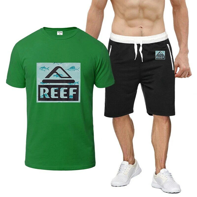 2023 Riff Sommer Männer Freizeit Komfort neue heiße verkaufen acht Farben einfache Druck ärmel Shorts Anzug lässig T-Shirt