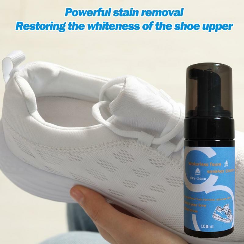 Semprotan penghilang noda sepatu, Sneaker busa pembersih bebas bilas 100ml pemutih sepatu perawatan sepatu untuk bekerja pada sebagian besar sepatu