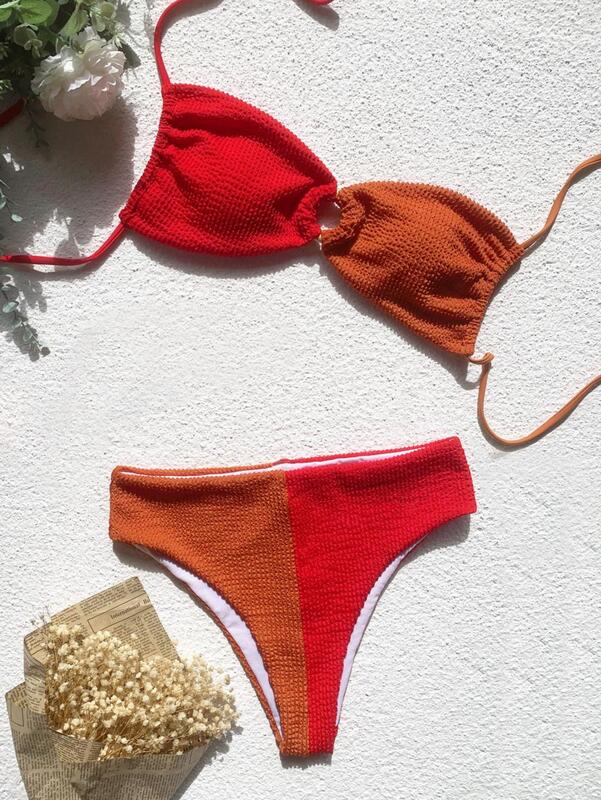 Maillot de bain sexy pour femmes, ensemble deux pièces, culotte taille haute, patchwork, vêtements de plage, 2023