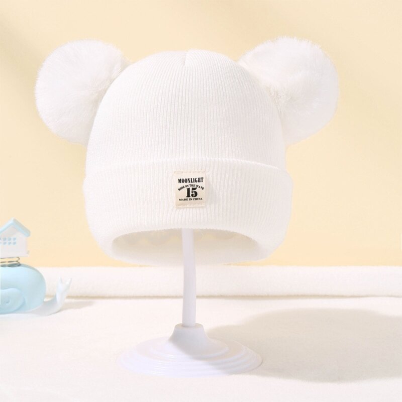 Winter Thicken Warm Baby Hat Knitted Fluffy Pompom Ball Baby Girls Boys Beanie Cap Outdoor Toddlers Bonnet for 3-36 Months Baby