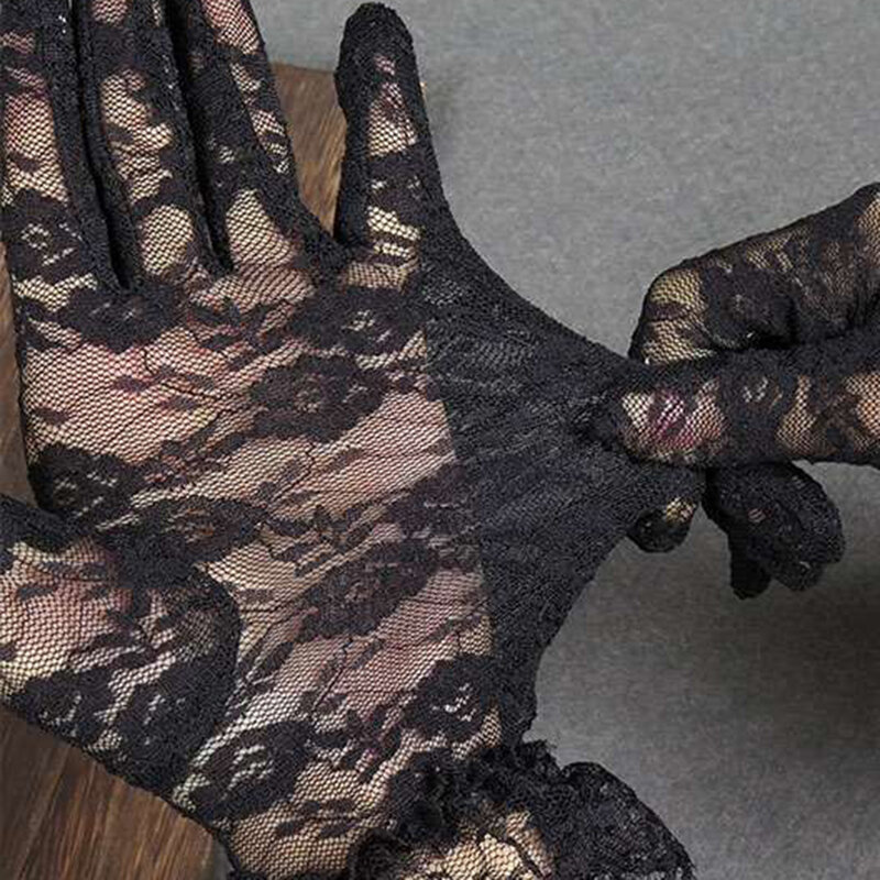 Women Vintage Sheer Short Lace Gloves Derby Tea Party Wrist Length Floral Gloves Dinner Fancy Costume Accessories Gloves G112