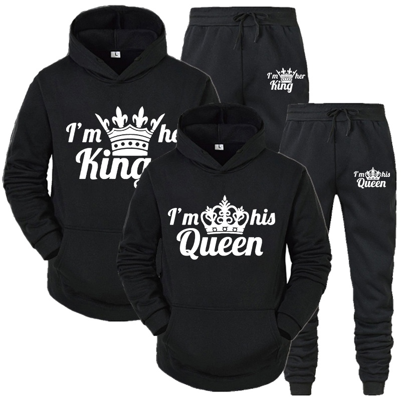 Lover Trainingspak Hoodies Afdrukken Koningin Koning Paar Sweatshirt Plus Size Hooded Kleding Hoodies Vrouwen Tweedelige Set